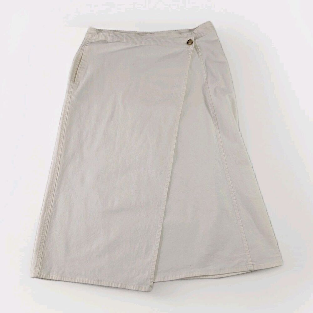 Universal Thread Wrap Skirt Womens 10 Cream Denim Midi Flap Pocket Casual